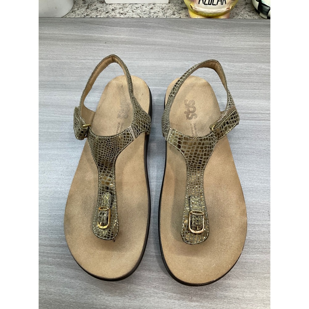 SAS MARINA T STRAP SNAKE EMBOSSED LEATHER SANDALS